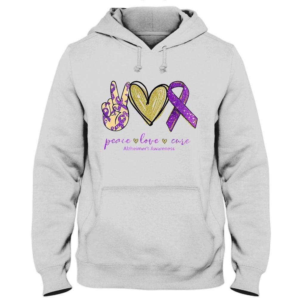 Peace Love Cure, Purple Ribbon Heart Alzheimer's Hoodie, Shirt