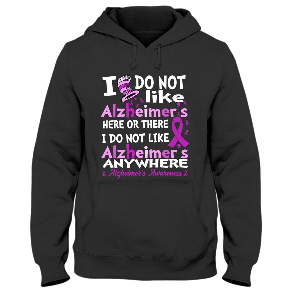 Camiseta de concienciación sobre el Alzheimer, no me gusta ningún sitio aquí, lazo morado