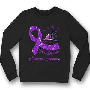 Soy un sobreviviente, camiseta de apoyo para la concienciación sobre el Alzheimer, libélula con lazo morado