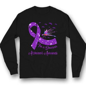 Soy un sobreviviente, camiseta de apoyo para la concienciación sobre el Alzheimer, libélula con lazo morado