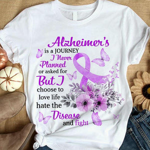 Love Life Fight, Alzheimer's Awareness Warrior Shirt, Purple Ribbon Flower