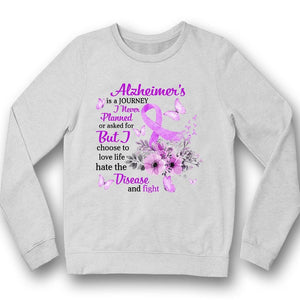 Camiseta de guerrero de concienciación sobre el Alzheimer, lucha por el amor y la vida, cinta con flores moradas