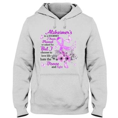 Camiseta de guerrero de concienciación sobre el Alzheimer, lucha por el amor y la vida, cinta con flores moradas