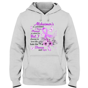 Camiseta de guerrero de concienciación sobre el Alzheimer, lucha por el amor y la vida, cinta con flores moradas