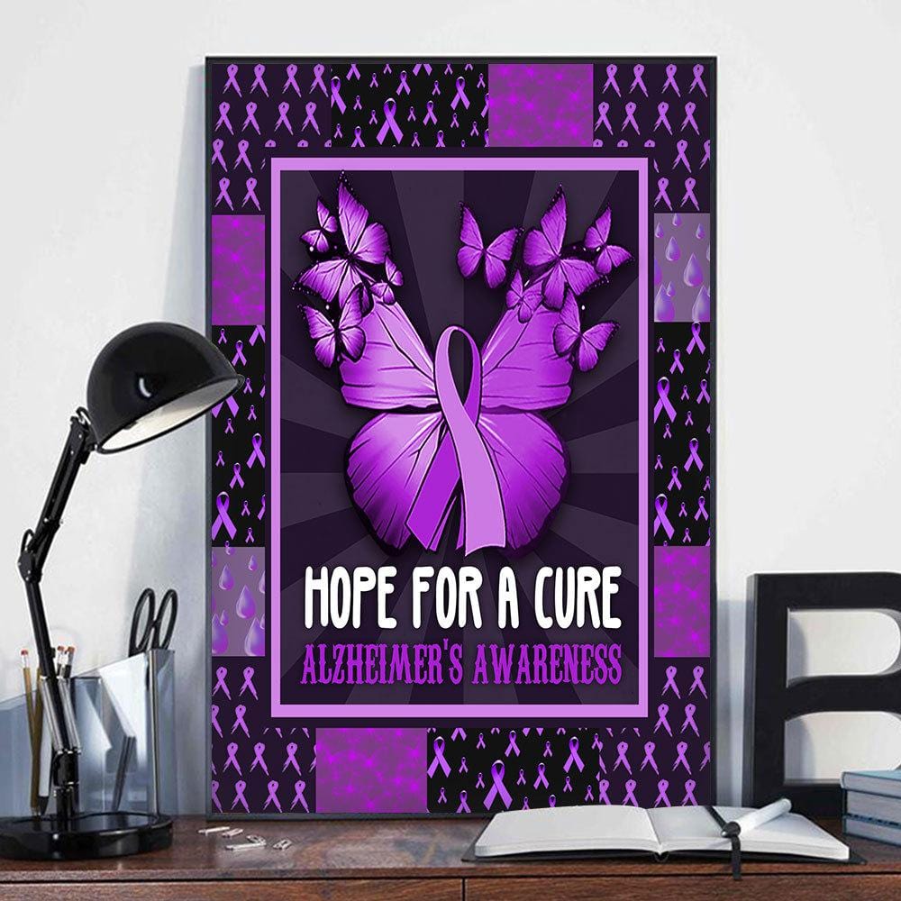 Esperanza de una cura con mariposas, póster de concienciación sobre el Alzheimer, lienzo