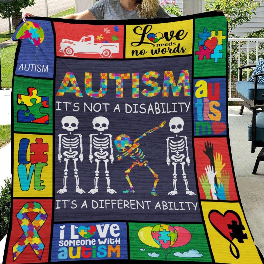 Autism Fleece & Sherpa Blanket Not A Disability It's A Different Ability, Skeleton