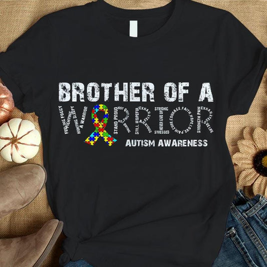 Camiseta de concienciación sobre el autismo con lazo de pieza de rompecabezas y hermano de un guerrero