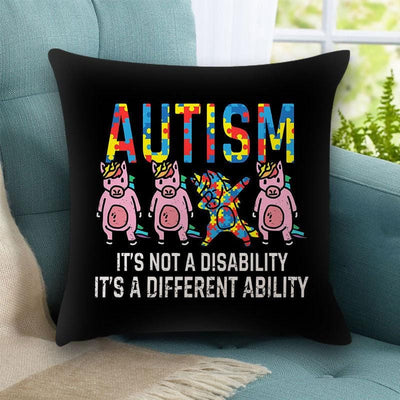It's Not Disability It's Different Ability, Puzzle Piece Pig, Autism Awareness Pillow, Linen Pillow