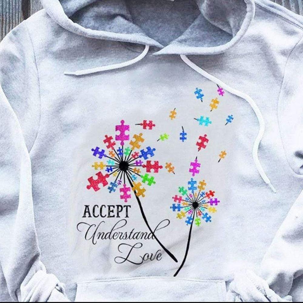 Accept Understand Love Puzzle Piece Dandelion Autism Acceptance Hoodie Shirt