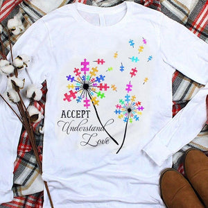 Accept Understand Love Puzzle Piece Dandelion Autism Acceptance Hoodie Shirt