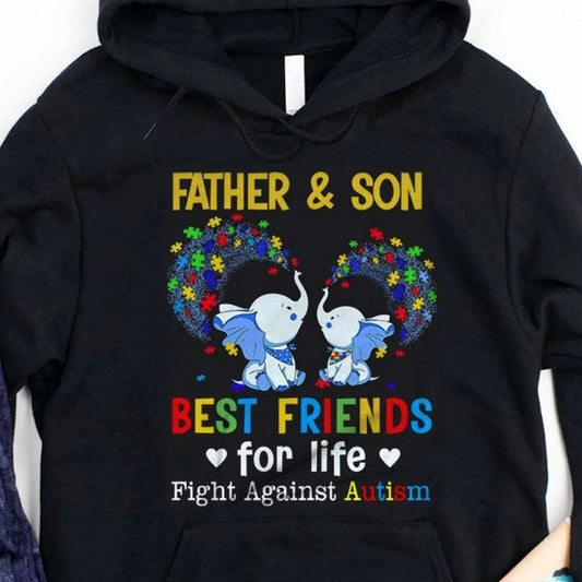 Sudadera con capucha, camiseta y diseño de mejores amigos de por vida, con piezas de rompecabezas, elefante, padre e hijo autistas