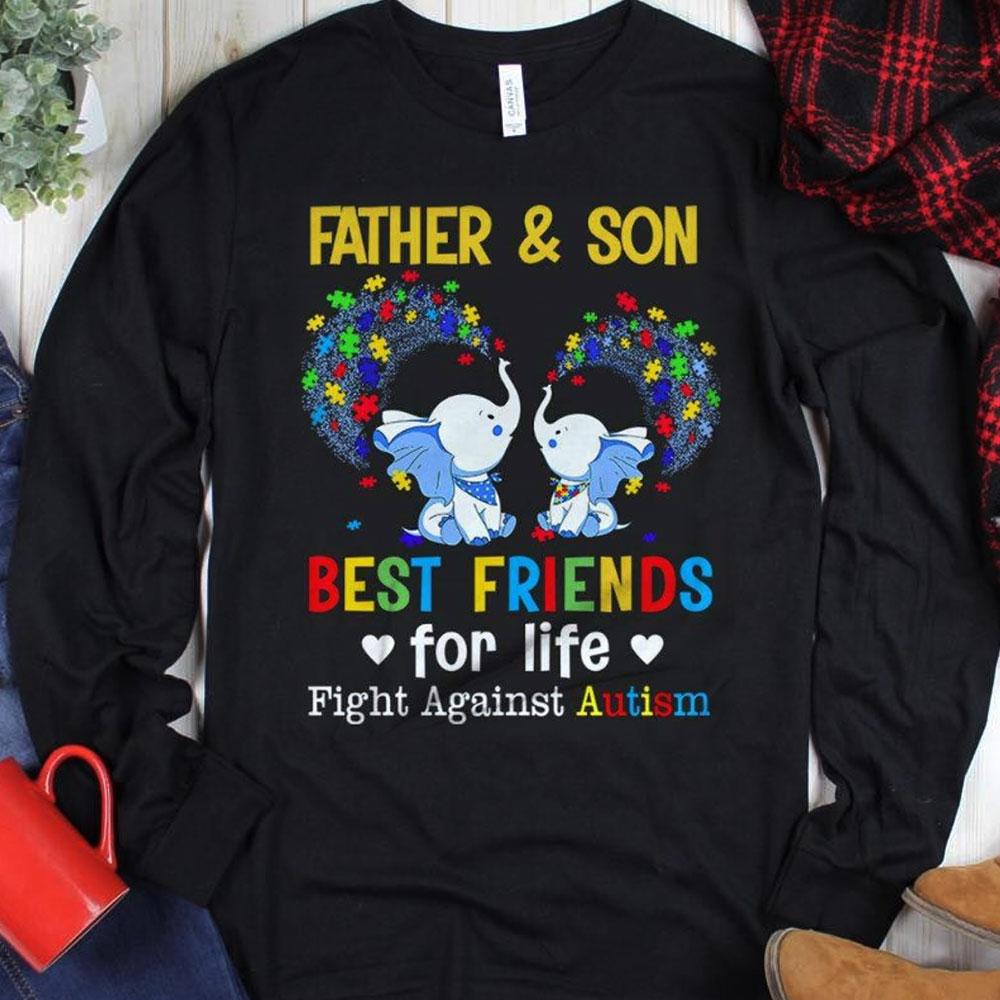 Best Friends For Life, Puzzle Piece Elephant Autism Dad & Son Hoodie, Shirt