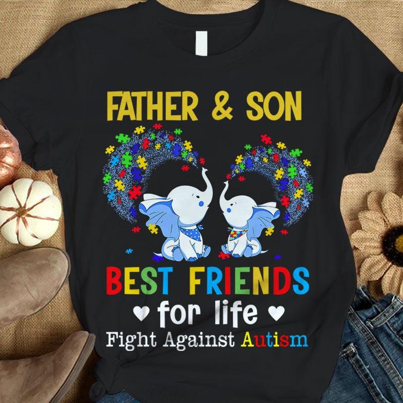 Camiseta de concienciación sobre el autismo, padre e hijo, mejores amigos para toda la vida, pieza de rompecabezas de elefante