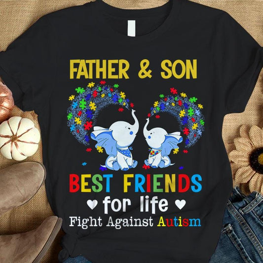 Camiseta de concienciación sobre el autismo, padre e hijo, mejores amigos para toda la vida, pieza de rompecabezas de elefante