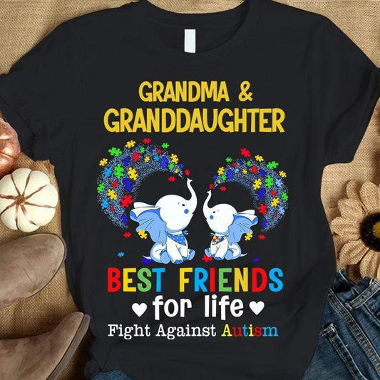 Camiseta de abuela autista, mejores amigas de por vida con pieza de rompecabezas de elefante