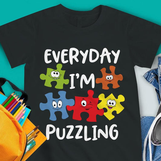 Camiseta de concienciación sobre el autismo para niños, todos los días estoy desconcertado, pieza de rompecabezas divertida