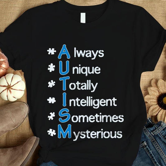 Camiseta de concienciación sobre el autismo para niños, siempre única, totalmente inteligente y misteriosa