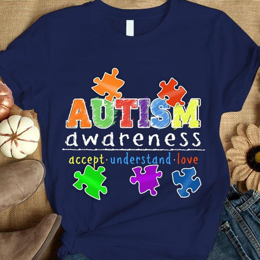 Camiseta de concienciación sobre la aceptación del autismo, divertida, comprensión del amor, pieza de rompecabezas
