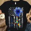 Autism Warrior Awareness Shirt, Puzzle Piece Ribbon Sunflower American Flag