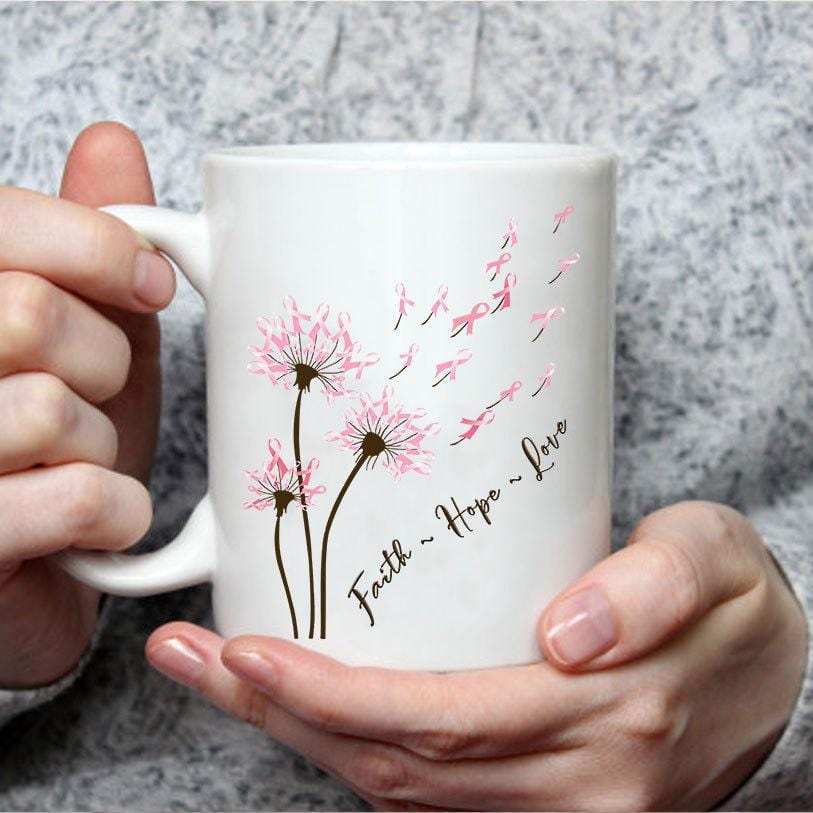 Breast Cancer Coffee Mugs, Faith Hope Love, Breast Cancer Awareness Mug, Cup