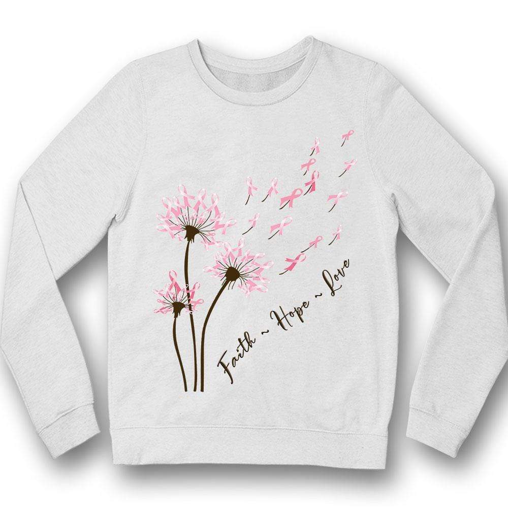 Long Sleeve Breast Cancer Shirts Dandelion Faith Hope Love