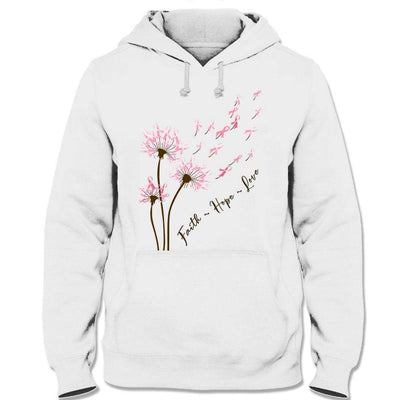 Long Sleeve Breast Cancer Shirts Dandelion Faith Hope Love