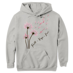 Long Sleeve Breast Cancer Shirts Dandelion Faith Hope Love