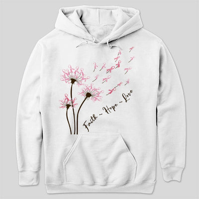 Dandelion Faith Hope Love Breast Cancer Awareness T Shirt