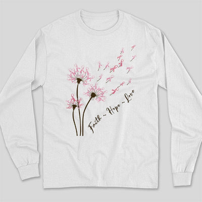 Dandelion Faith Hope Love Breast Cancer Awareness T Shirt