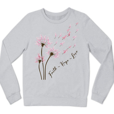 Dandelion Faith Hope Love Breast Cancer Awareness T Shirt