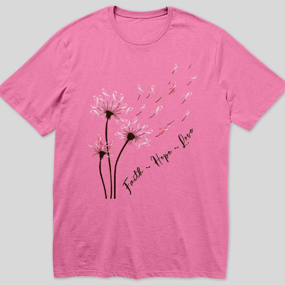 Dandelion Faith Hope Love Women's T-Shirt - Funny Letter Print Casual Tee