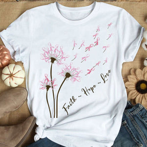 Dandelion Faith Hope Love Breast Cancer Awareness Long Sleeve Shirts