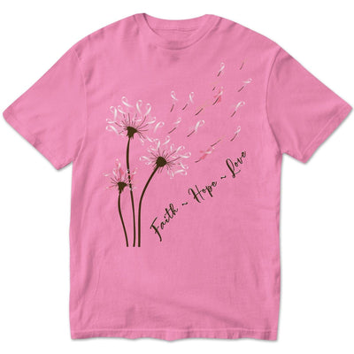 Long Sleeve Breast Cancer Shirts Dandelion Faith Hope Love