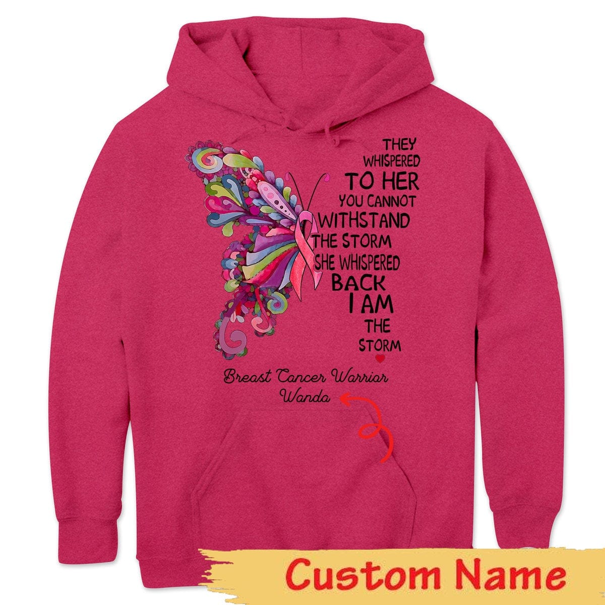 Camiseta personalizada de concientización sobre el cáncer de mama, soy la tormenta, mariposa rosa