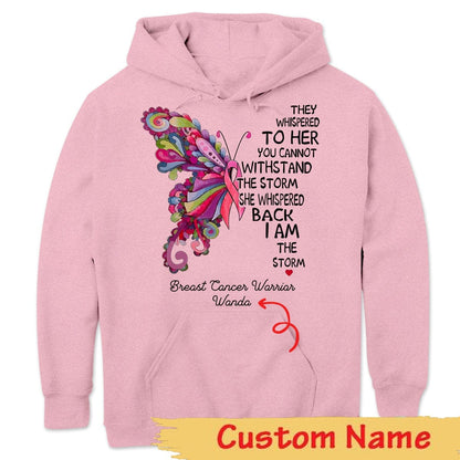 Camiseta personalizada de concientización sobre el cáncer de mama, soy la tormenta, mariposa rosa