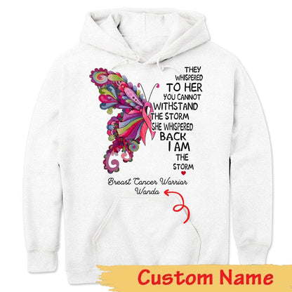 Camiseta personalizada de concientización sobre el cáncer de mama, soy la tormenta, mariposa rosa
