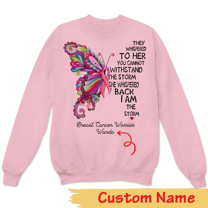 Camiseta personalizada de concientización sobre el cáncer de mama, soy la tormenta, mariposa rosa