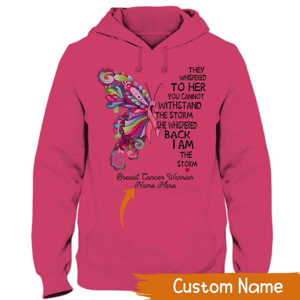 Camiseta personalizada de concientización sobre el cáncer de mama, soy la tormenta, mariposa rosa