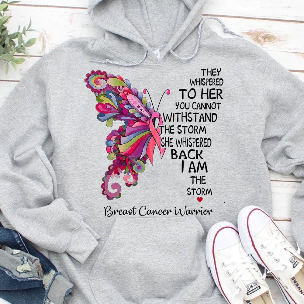 Camisetas de guerrera contra el cáncer de mama Soy la tormenta, mariposa rosa