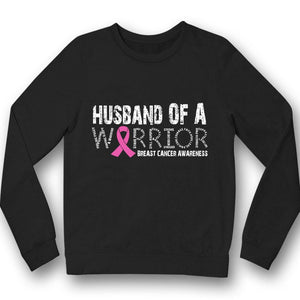 Camiseta de concienciación sobre el cáncer de mama con lazo rosa y marido de una guerrera