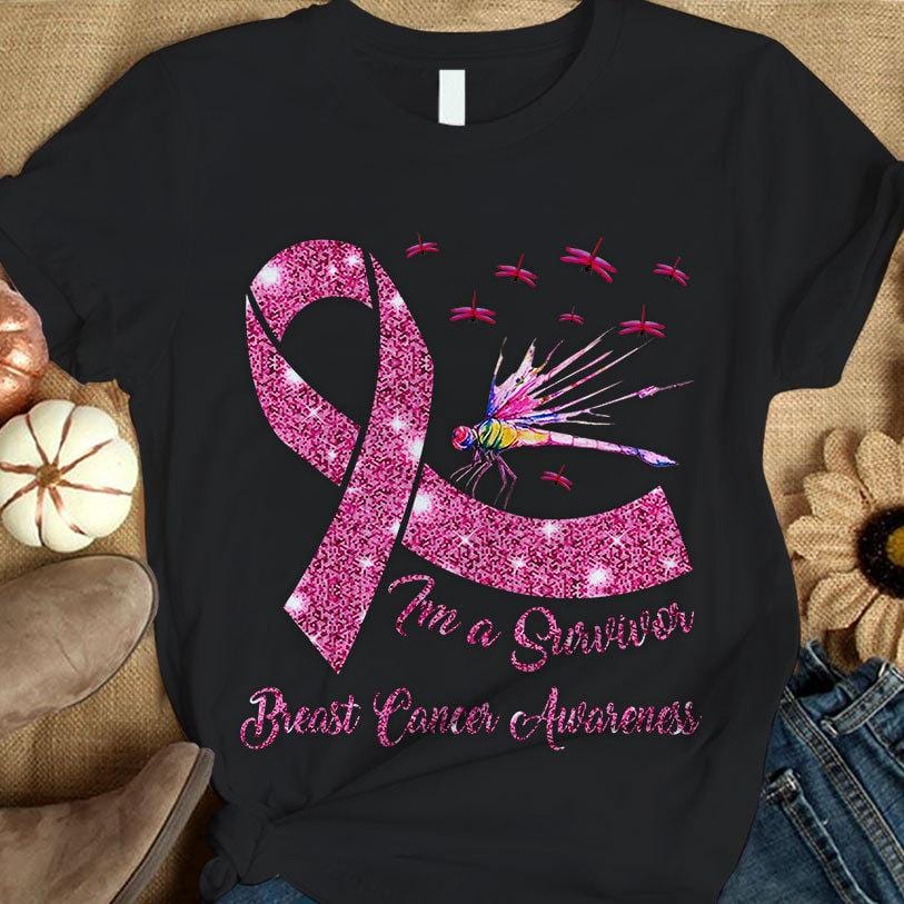 I'm A Survivor, Breast Cancer Warrior Awareness Shirt, Pink Ribbon Dragonfly