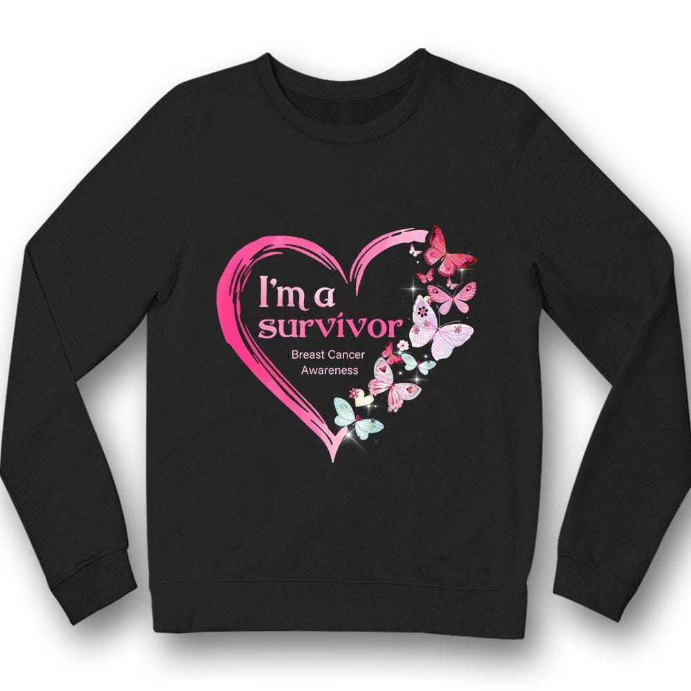 I'm A Survivor, Pink Heart & Butterfly, Breast Cancer Awareness Shirt