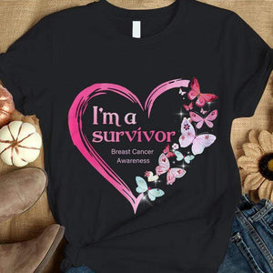 I'm A Survivor, Pink Heart & Butterfly, Breast Cancer Awareness Shirt