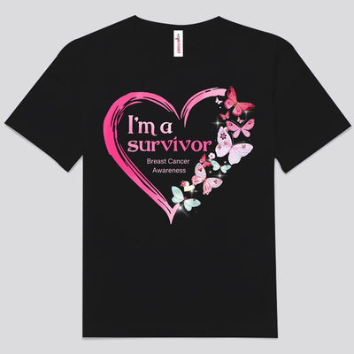 I'm A Survivor Pink Heart Butterfly Breast Cancer Shirts