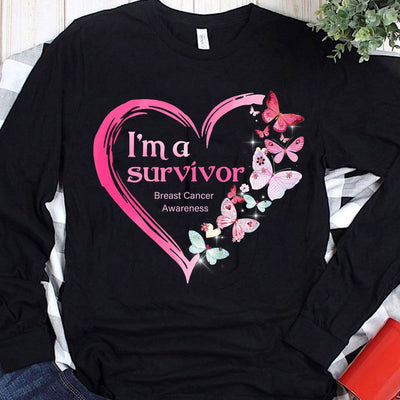 I'm A Survivor Pink Heart Butterfly Breast Cancer Shirts