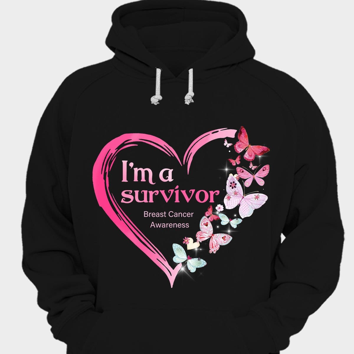 Camisetas de cáncer de mama con corazón rosa y mariposa "Soy una sobreviviente"