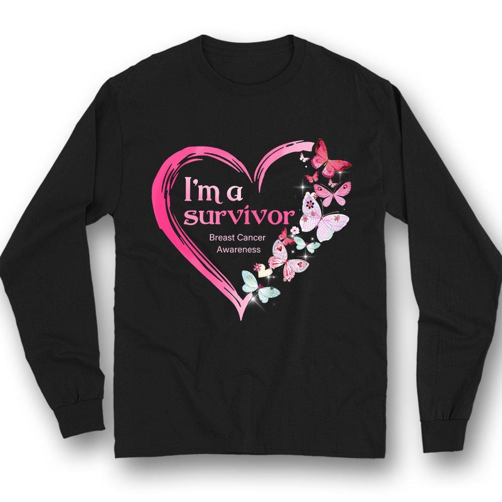 I'm A Survivor, Pink Heart & Butterfly, Breast Cancer Awareness Shirt