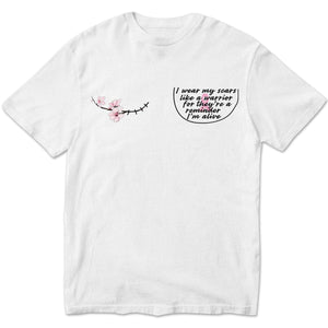 Llevo mis cicatrices como una guerrera, camiseta de apoyo a las guerreras, camiseta de concientización sobre el cáncer de mama