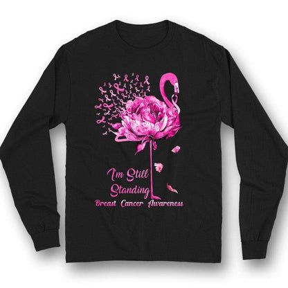 Sudadera con capucha y camiseta con el mensaje "Todavía estoy de pie contra el cáncer de mama" de Flamingo