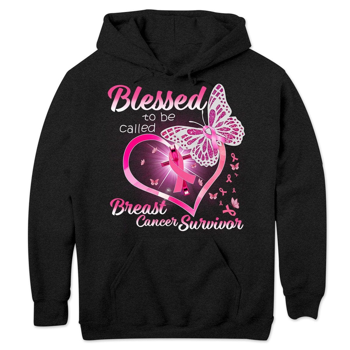 Camisetas de superviviente de cáncer de mama, Bendecida por ser llamada, corazón y mariposa con lazo rosa